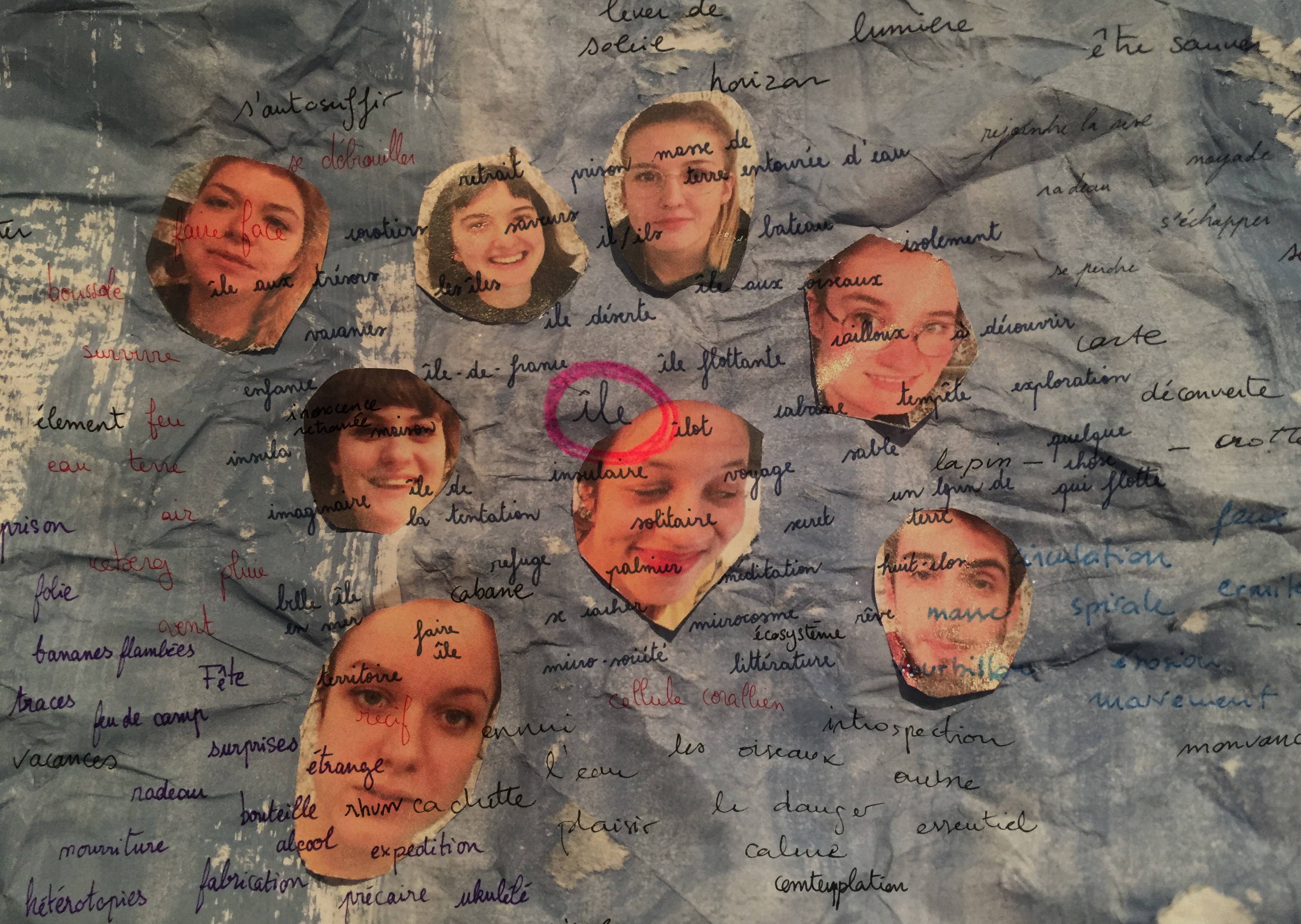 Patchwork des portraits des étudiants de la 9ème école autour du thème de l'île